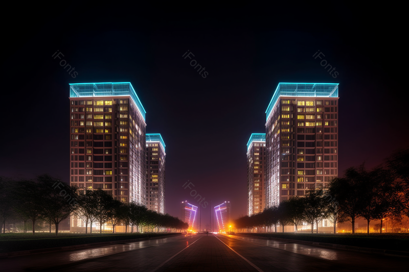 夜晚大厦灯光宽阔道路建筑摄影图,高清,摄影图,摄影图片,图片大全,摄影图免费下载